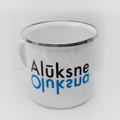 Metāla krūze ar Alūksnes logo Metāla krūze ar Alūksnes logo