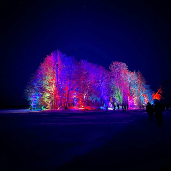 Izgaismota Alūksnes ezera sala